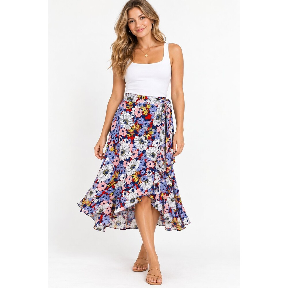 Maeve Anthropologie Sybil Wrap Skirt Midi Size Small Floral Ruffle Whimsical